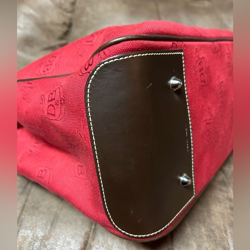 Dooney & Bourke Vintage Double Handle-Tote Satchel Donegal Crest Red-Brown Bag - Picture 16 of 17
